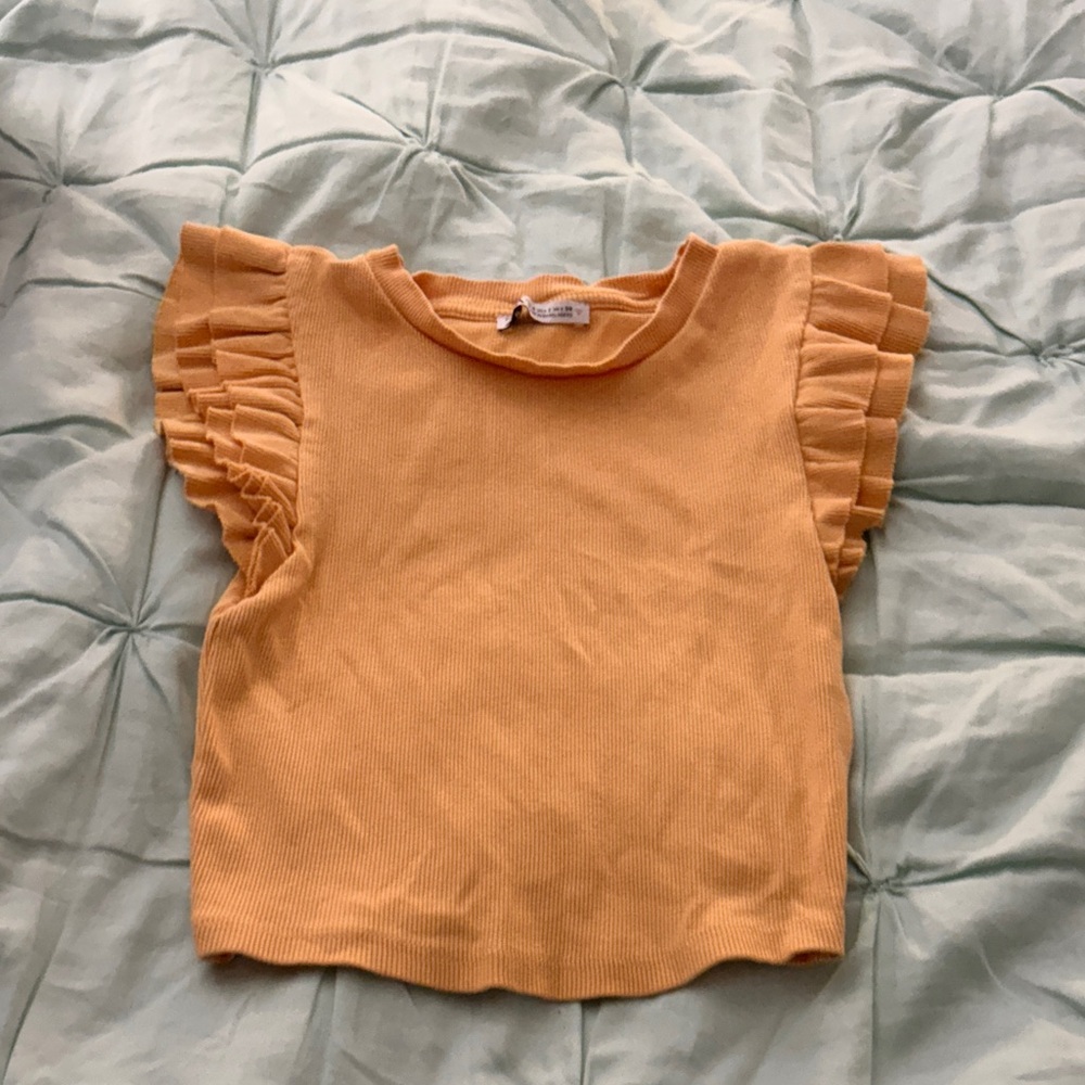 Zara Kids Ruffled Sleeve Tee - Mustard